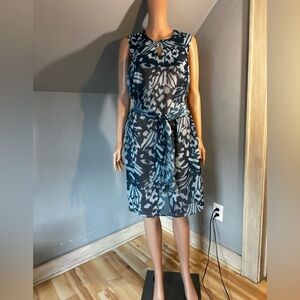 Gottex Miss Butterfly Blue Print Sheer Sleeveless Cover-Up Dress Medium